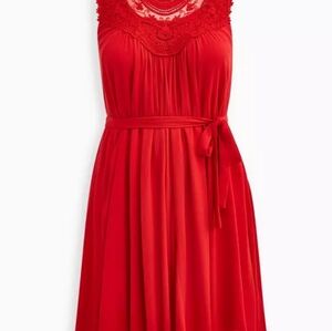 Torrid Plus Size Red Sleeveless Crinkle Gauze Crochet Belted Mini Dress 3X
